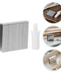 30 Piece Wood Blind And Shutter Fastener Repair Kit With Tilt Rod Pins, dowel pegs, and pivot hardware displayed, silver metal and white plastic.