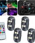 Upgraded 4 Pack Wireless LED Strobe Lights For Car Interior With 8 Color RGB Lit Mood Lighting and Remote Control