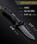 3.74 Inch Sharp Blade Folding Knife With Fire Starter Whistle Paracord Handle EDC Survival Camping Tool