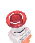 Workhorse 22mm Latching Emergency Stop Push Button Switch With Indicator Light for Industrial Lathe, red button top view