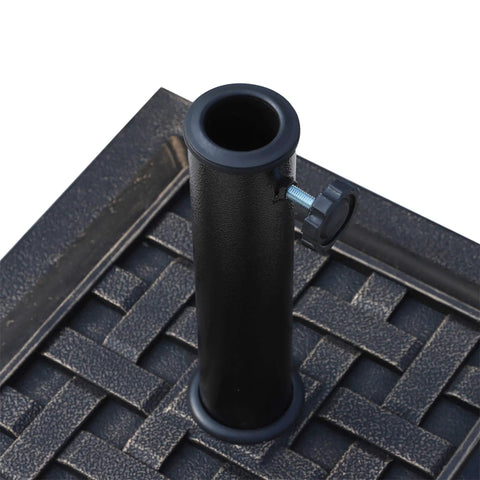 Heavy Duty Resin Umbrella Base Stand For Patio Market Parasols, Square Bronze Finish With Decorative Pattern, Top View