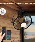 21 Inch Wall Mount Fan With Dimmable LED Light And Remote, 6 Speed Wall Fan With Plug In Cord on wooden wall