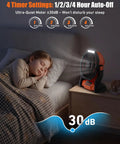 Child sleeping with Rechargeable Camping Fan With 20000mAh Battery, LED Light, And Built In Hook on bedside table