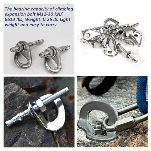 Two Pack 304 Stainless Steel Climbing Anchor Bolts, 30KN Rated Rock Climbing Hangers, Safe Fixed Point Mounts for outdoor use