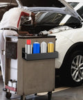 Four Pack Magnetic Spray Can Holders Wall Mounted Toolbox Rack for paints and cleaners on mechanic's trolley in garage