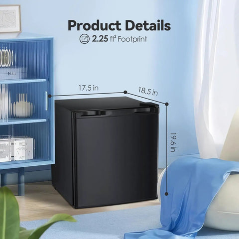 Hella Compact Yet Hella Spacious 1.1 Cu Ft Small Upright Freezer Mini Freezer In Matte Black with dimensions 17.5 x 18.5 inches.