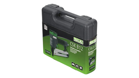 Top Shelf Pneumatic Brad Nailer Heavy Duty Compressed Air Wood Nail Gun case packaging with handle and specifications