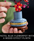 Botanicals Plum Blossom Building Set For Adults Diy Flower Craft Kit For Dining Table Centerpiece And Living Room Decor Grown Folks Friendly 18 Plus Relaxing Creative Experience Gift For Birthdays 10369, pastel blue pot with wood-effect plinth