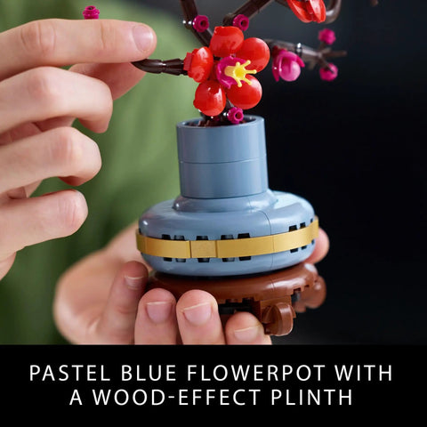 Botanicals Plum Blossom Building Set For Adults Diy Flower Craft Kit For Dining Table Centerpiece And Living Room Decor Grown Folks Friendly 18 Plus Relaxing Creative Experience Gift For Birthdays 10369, pastel blue pot with wood-effect plinth