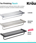 Solid Brass Bathroom Shelf With Towel Bar In Brushed Nickel Finish For Towels Washcloths And Toiletries Heavy Duty Rust Resistant Organizer With Built In Bar And Lifetime Limited Warranty in brushed nickel finish, shown with chrome and matte black options.