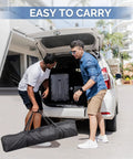 Two men packing an Easy Setup 10x10 Pop Up Canopy Tent With Sidewalls For Outdoor Parties Quick Takedown Gazebo Shelter into a car