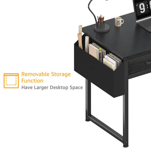 Compact Gaming Desk With Fabric Drawers For Bedroom Or Dorm, 32 Inch Study And PC Table For Gamers, showing removable storage function.