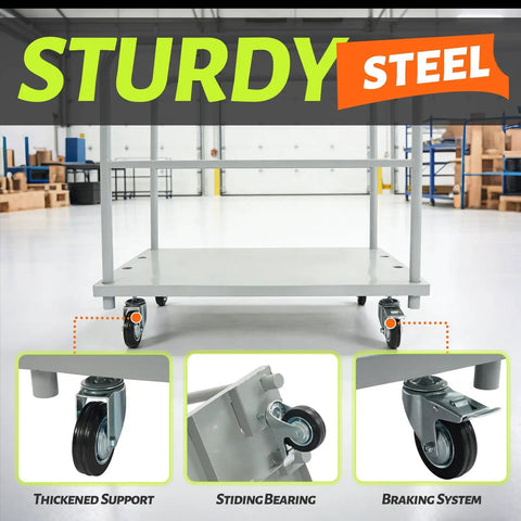 Heavy Duty Flatbed Dolly Cart With 2000 Lb Capacity Steel Platform Truck For Drywall Lumber And Tables, 4 Swivel Casters, Adjustable 2 Detachable Side Rails, Ideal Moving Cart For Job Sites And Warehouses, steel frame
