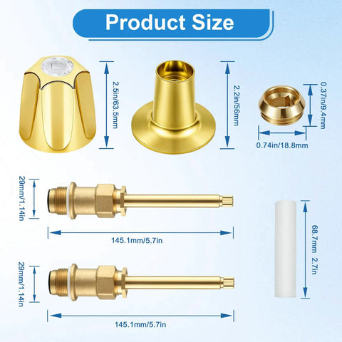 Gold Bathtub Shower Trim Kit For Price Pfister Valve, 2 Piece Knob Replacement Set with dimensions and parts details