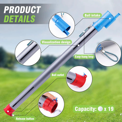 Lightweight Aluminum Golf Ball Picker Tube for Easy Ball Retrieval and Placement with blue and red design