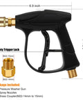 Side view of High Pressure Washer Gun For Cars And Power Washers, 4350 PSI Beast Mode Ready, showing size and brass coupler.