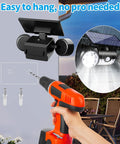 Installing Beefed Up Outdoor Solar Security Lights 30 LED Dual Head Motion Sensor, waterproof, adjustable for porch.