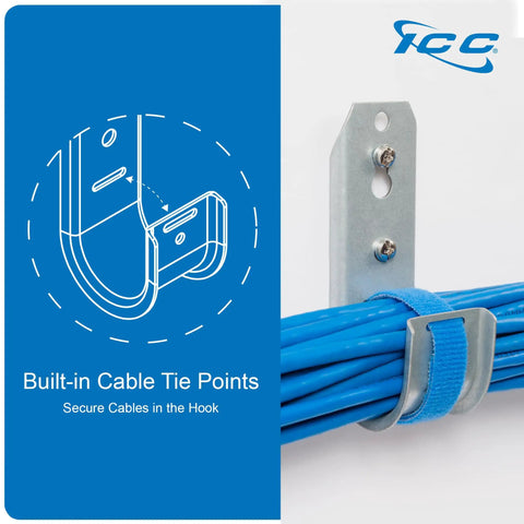 4-Inch Wall Mount J Hook 25-Pack With Retainer Clips Galvanized Steel Zinc Finish Heavy Duty Cable Management For Structured Cabling ETL Listed