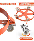 55 Gallon Drum Dolly Built Tough With 1250 Pound Capacity And Sturdy Steel Frame Five Swivel Wheels Showing Anti-tipping Design