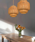 Plug In Pendant Light With Handmade Bamboo Lampshade Boho Rustic Chandelier Dimmer Switch Woven Rattan Basket Shade