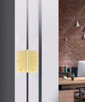 30 Pack Boss Level Brushed Gold Door Hinges 3.5 Inches on a door frame showcasing heavy duty brass steel construction.