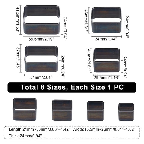Leather Die Cutter Set For DIY Leather Craft, High Carbon Stainless Steel Punch Tools, 8 sizes rectangle pattern mold displayed
