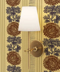 Drop Dead Gorgeous Rustic Stripes Gold Metallic Wallpaper With Hella Smooth Fibrous Texture And Top Tier Glam Finish on wall with elegant lamp.