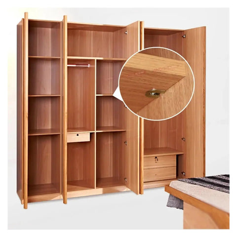 Heavy Duty Cam Lock Pins Set 40-Piece Concealed Cabinet Connectors displaying hinge assembly detail in a wooden wardrobe setup.