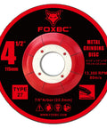 FOXBC front view: 4-1/2 in aluminum oxide Type 27 depressed-center grinding disc for angle grinders, 25-pack