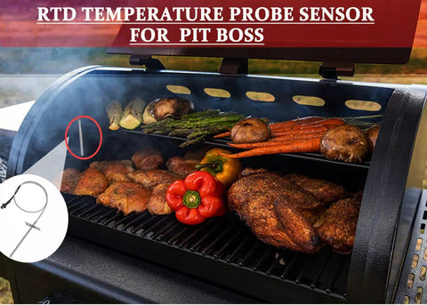 Replacement RTD Temperature Probe Sensor For Pellet Grills And Smokers, 3.5-Inch Probe With 17-Inch Stainless Wire, Easy Install, Includes 2 Screws And Nuts, Compatible With PB1000XL-025-R00 V2 Style Grills on Pit Boss smoker