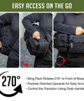 Hardcore Single Shoulder Tactical Sling Bag For Rapid Weapon Shouldering, built tough with ripstop nylon, showcasing rotating access features.
