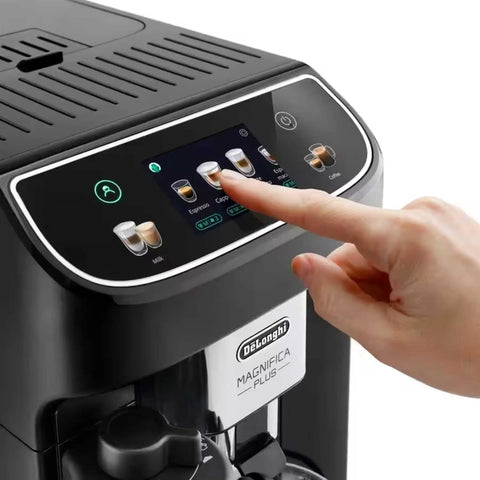 Close-up of the control panel on the Hella Smooth Automatic Bean To Cup Coffee Maker featuring touch display settings.