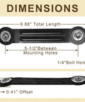 4 Pack Glider Bearing Arm Bracket Hardware Replacement Parts, 6.88 Inch Length, 5.5 Inch Center To Center, One Quarter Inch Bolt Holes, Black Galvanized Finish, Easy Do It Yourself Install For Rocker Style Gliders, dimensions view