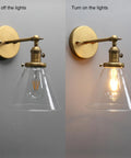 1 Light Wall Mount Sconce With Funnel Flared Clear Glass Shade Handblown Glass Lampshade Dope Industrial Antique Gold Finish