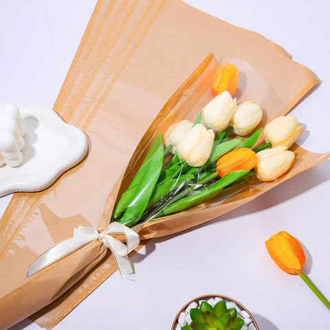 50 Pack Flower Wrapping Bags For Bouquets, Kraft Paper Floral Packing Sleeves, Clear Flower Wrapping Sleeves For Graduation
