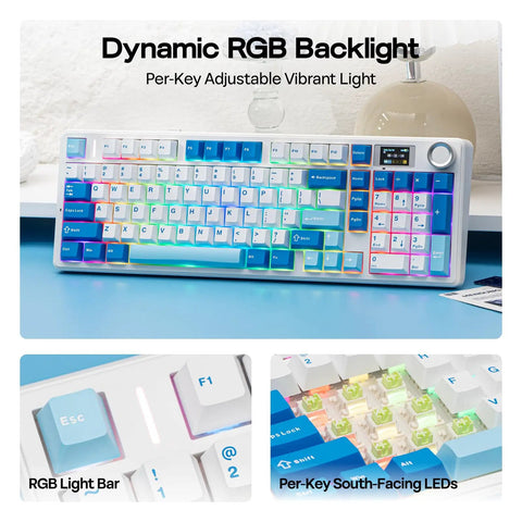Sick Wireless Mechanical Keyboard With 97 Key Layout Built In Smart Screen Rotary Dial Knob Custom Pbt Keycaps featuring dynamic RGB backlight.