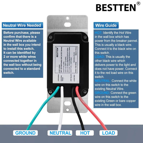 Back view wiring guide for 5 Pack Motion Sensor Switches No Brainer Auto On Off PIR Occupancy And Vacancy Modes 800W 120 Volt 277 Volt