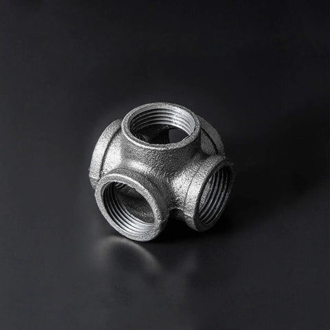 1/2 Inch 5-Way Side Outlet Tee Black Malleable Iron Pipe Fitting 4 Pack For Industrial Pipe, Furniture And DIY Decoration