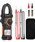 True RMS 6000 Counts Digital Clamp Meter Multimeter with probes, batteries, and case for AC DC current voltage NCV testing
