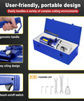 User-friendly blue case with Huge Power Electric Hydraulic Rebar Cutter, ergonomic handle, and tools for easy operation.
