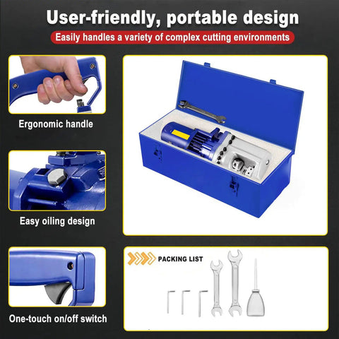 Xoiasth Hydraulic Electric Rebar Cutter Machine 1700 Watt showing ergonomic handle, portable design, and packing tools.