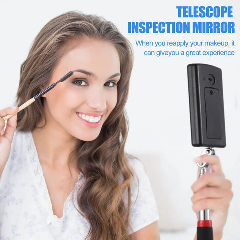Woman using Telescoping LED Lighted Inspection Mirror Set, Flexible Handle 4 Pack for Cars and Home Maintenance