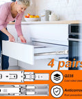 12 Inch Drawer Slides 4 Pairs Soft Close Full Extension Side Mount Cabinet Glides For Dresser Kitchen Cabinets Silver 100 Pound Capacity No Fuss Install Ultra Quiet Smooth Glides on open kitchen drawer, side-mounted steel slide