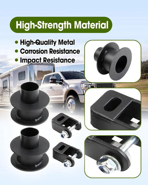 Ford F250 F350 Super Duty 4WD 2005-2023 2.5 Inch Front Leveling Kit with steel coil spring lift spacers and shock mount extenders