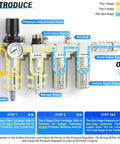 Diagram of Industrial 4 Stage Air Drying System With 0 To 240 PSI Regulator And Half Inch NPT Ports showing stages and components