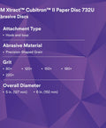 Hookit Clean Sanding Disc 732U 120 Plus Grit Vacuum Sanding Disc specs with C weight backing details on purple background