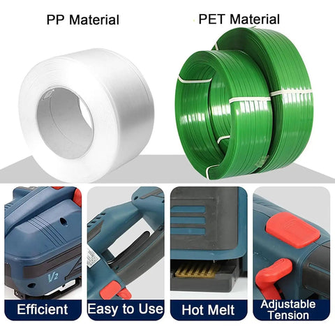 Portable Automatic Electric Strapping Machine With Lcd Screen For Hot Melting Strap Tool Ideal For Packaging Boxes And Pallets High Efficiency Handheld Baler Alternative Saves Time And Effort On The Job Site with PP and PET material rolls.