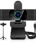 High Grade 1080P Webcam Goes Hard With Sturdy Metal Tripod And Dual Mics Deliver Zero Lag Zoom Chats And Twitch Streams For PC And Laptop Users Right Now, front view with cable.