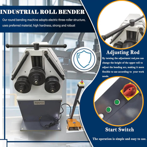 Heavy Duty Workhorse Electric Roll Bender For Steel And T Bars Industrial Three Roller Metal Round Bender with foot switch and adjusting rod.