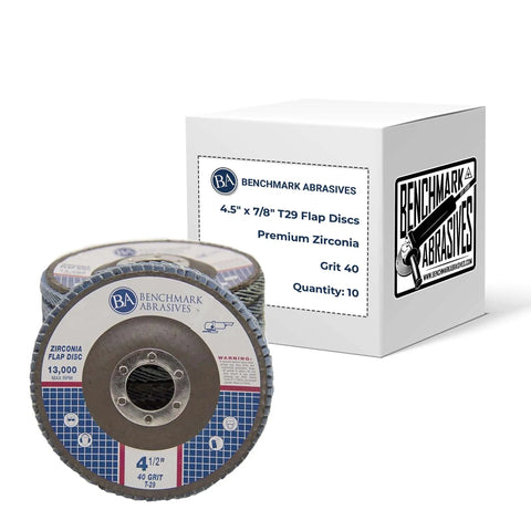 Premium Zirconia T29 Angled Flap Discs 4.5 Inch Diameter And Seven Eighths Inch Arbor For Angle Grinder Grinds Like A Pro 40 Grit 10 Pack Grinding Wheels For Finishing Sanding Rust And Stock Removal